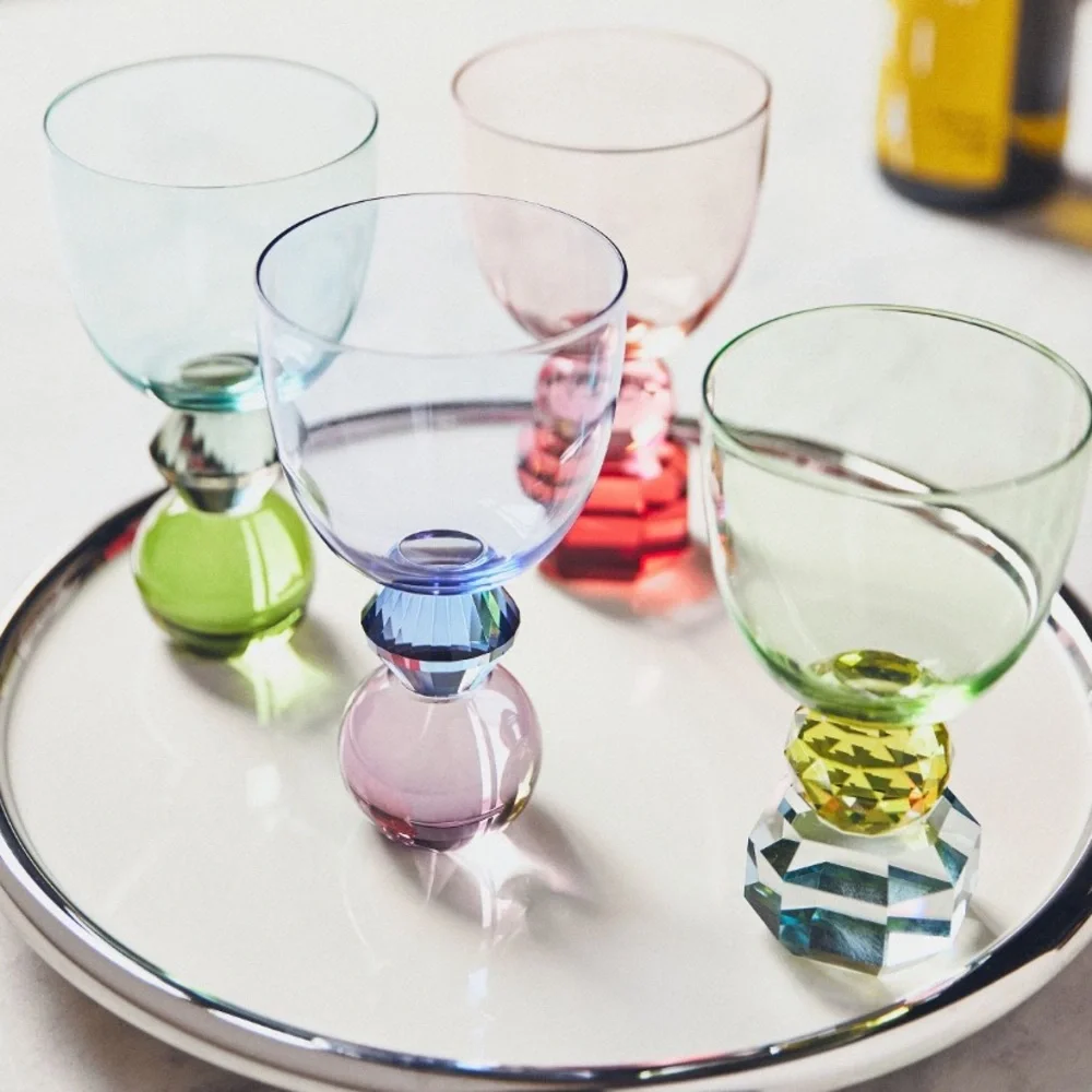 Gemmie Cut Glass Blue and Green Goblet set of 4